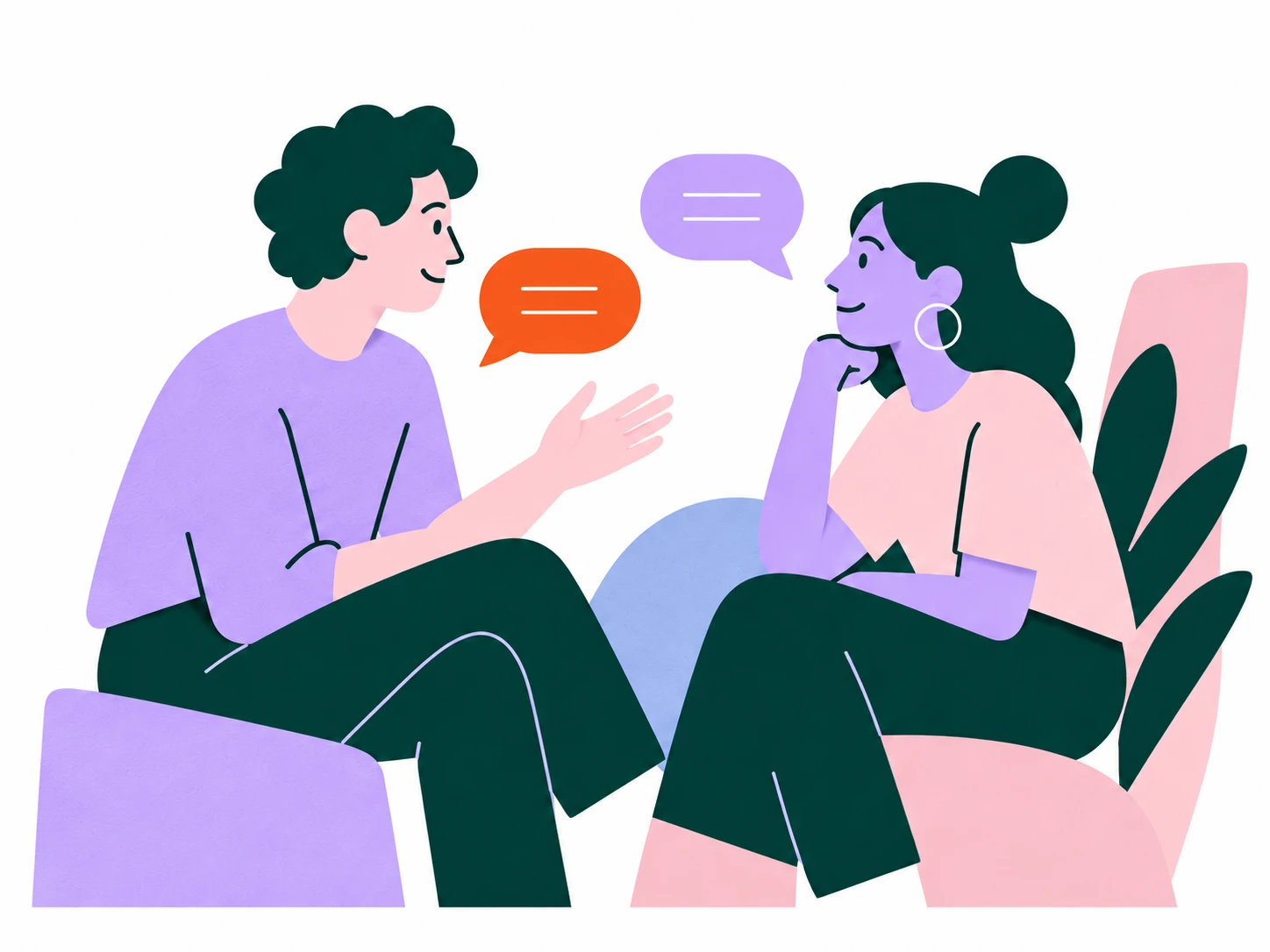 Illustration de deux personnes qui échangent et s’écoutent.